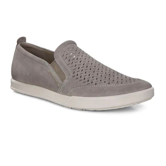 Ecco Men's Collin 2.0 Slip on Perf Leather Cut Out Detail Elastic Goring Grey 7 - Picture 2 of 12